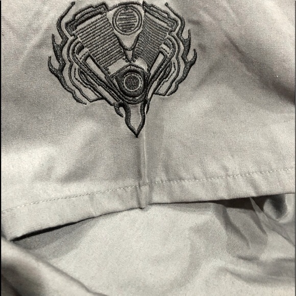 EAGLE RIDER motorcycle clothing men’s buttoned grey decaled shirt size XL NWT - Picture 10 of 14